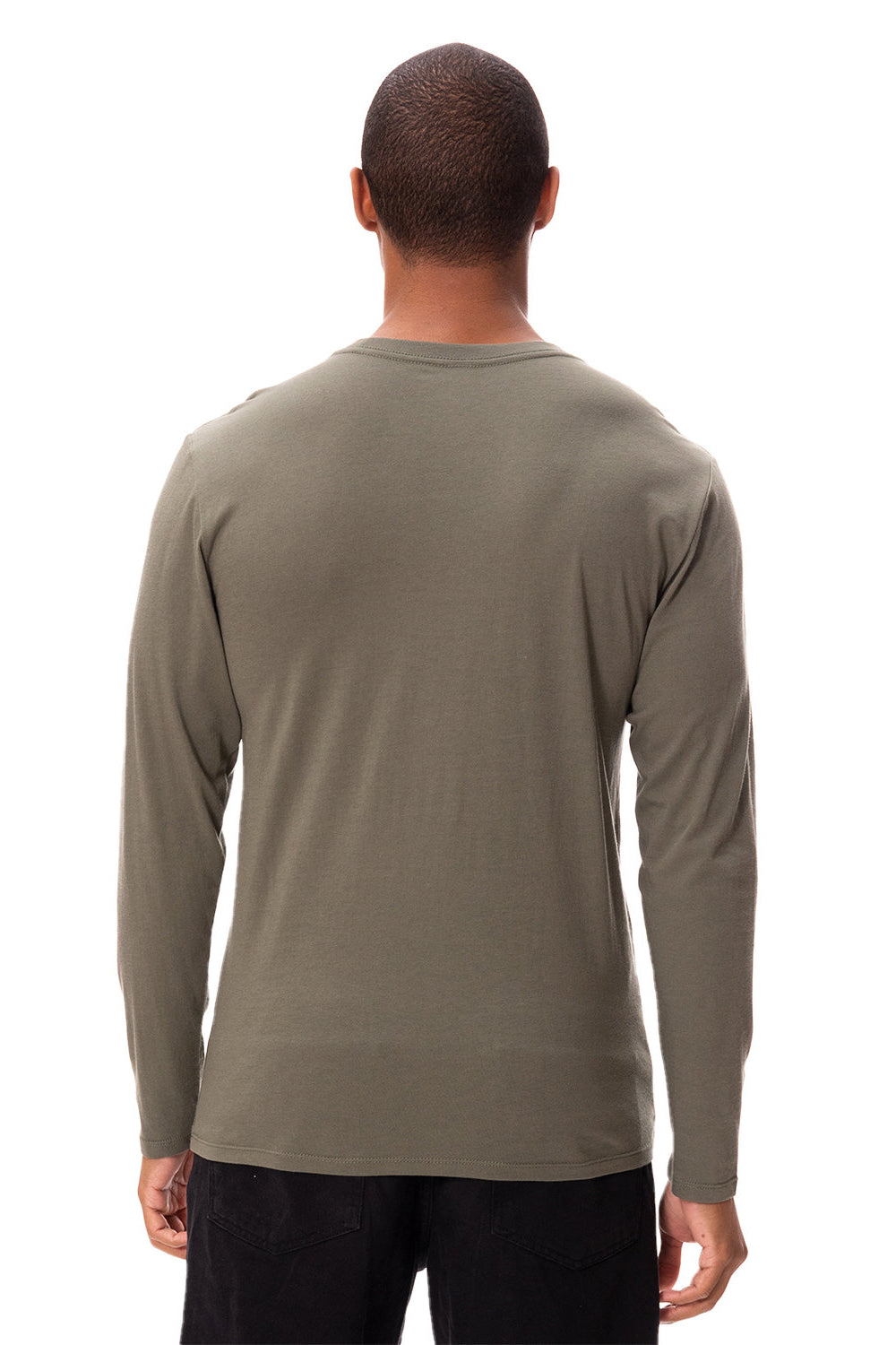 Threadfast Apparel 180LS Mens Ultimate Long Sleeve Crewneck T-Shirt Army Green Model Back