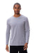 Threadfast Apparel 180LS Mens Ultimate Long Sleeve Crewneck T-Shirt Heather Grey Model Front