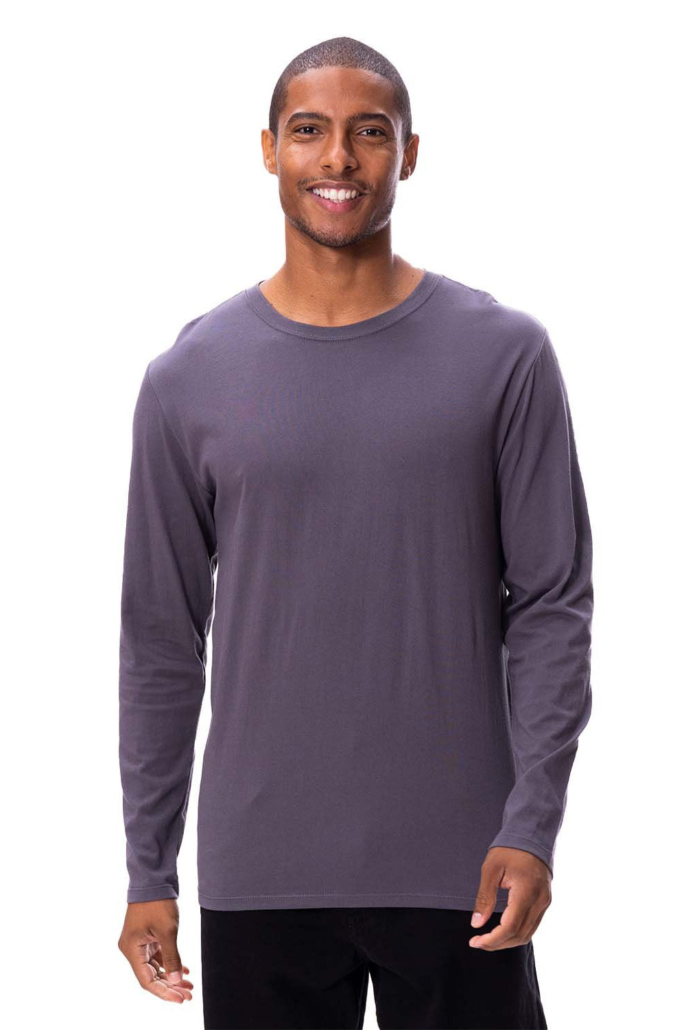 Threadfast Apparel 180LS Mens Ultimate Long Sleeve Crewneck T-Shirt Coal Grey Model Front