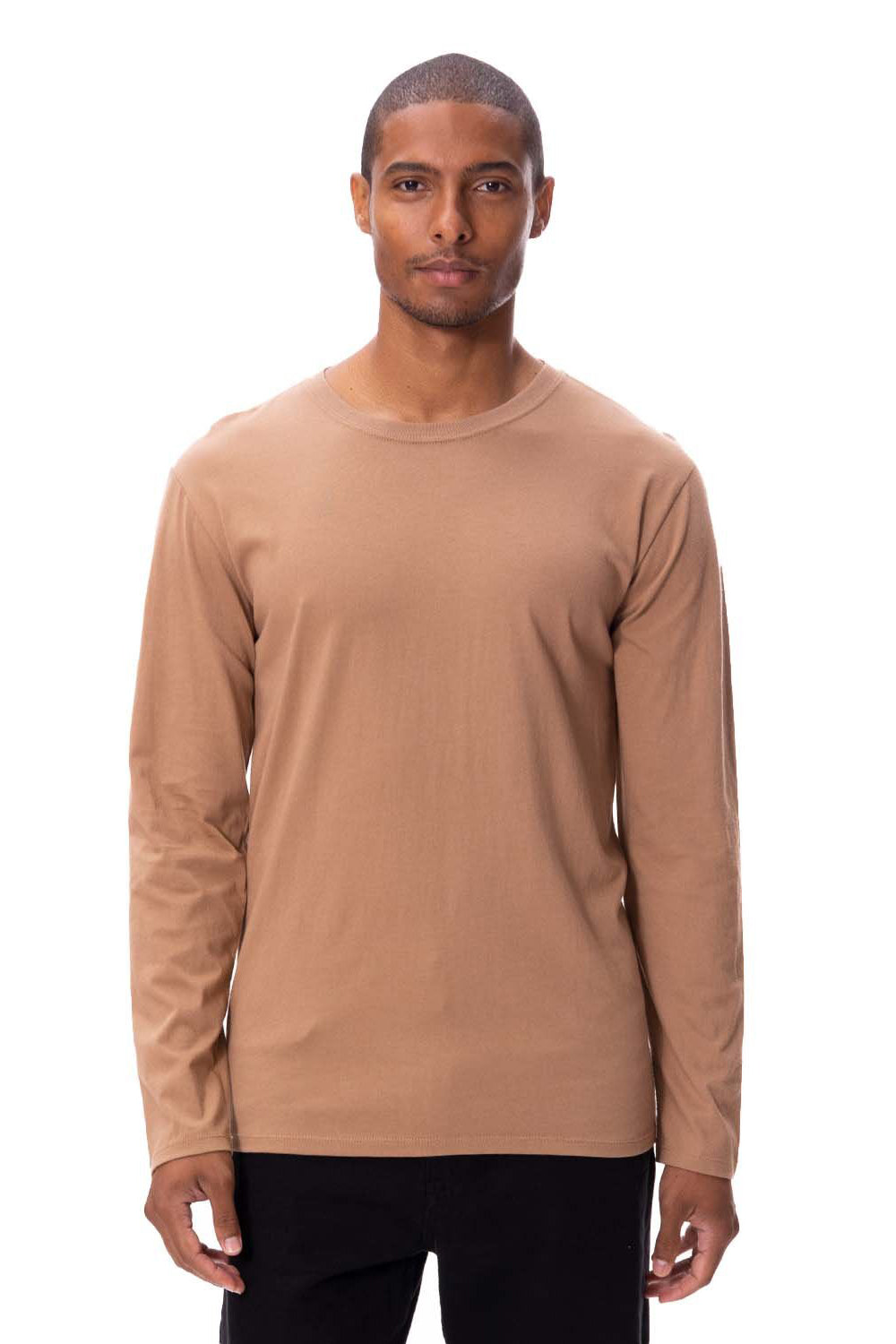 Threadfast Apparel 180LS Mens Ultimate Long Sleeve Crewneck T-Shirt Nutmeg Model Front