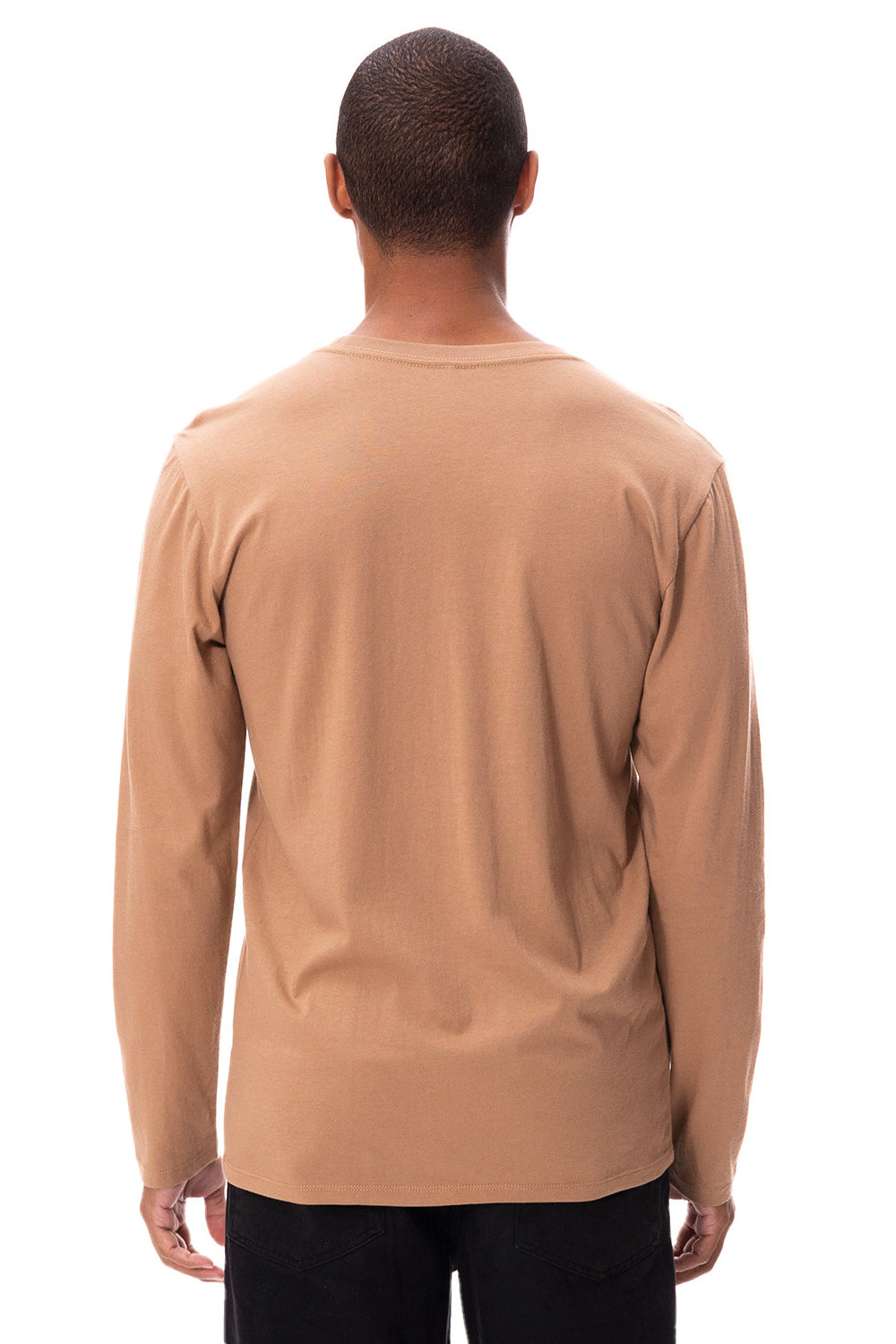 Threadfast Apparel 180LS Mens Ultimate Long Sleeve Crewneck T-Shirt Nutmeg Model Back