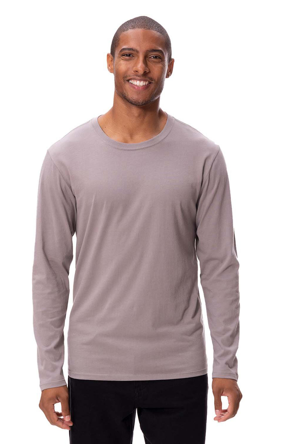 Threadfast Apparel 180LS Mens Ultimate Long Sleeve Crewneck T-Shirt Smoke Grey Model Front