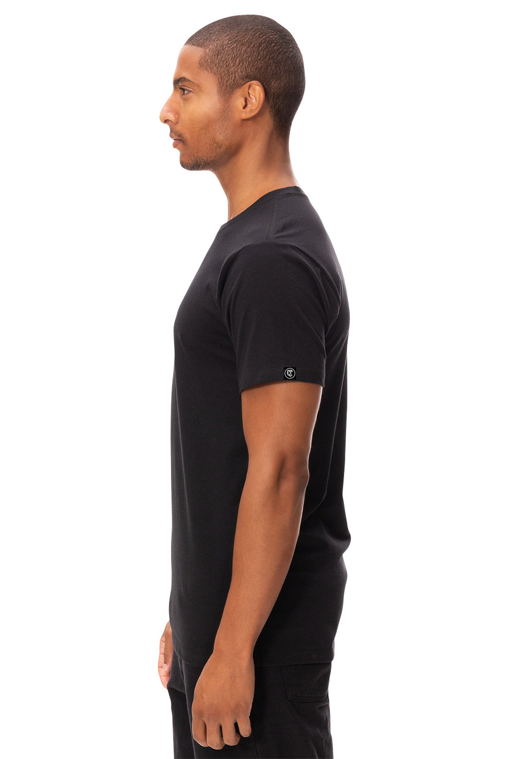 Threadfast Apparel 180NFC Mens Ultimate NFC Short Sleeve Crewneck T-Shirt Black Model Side