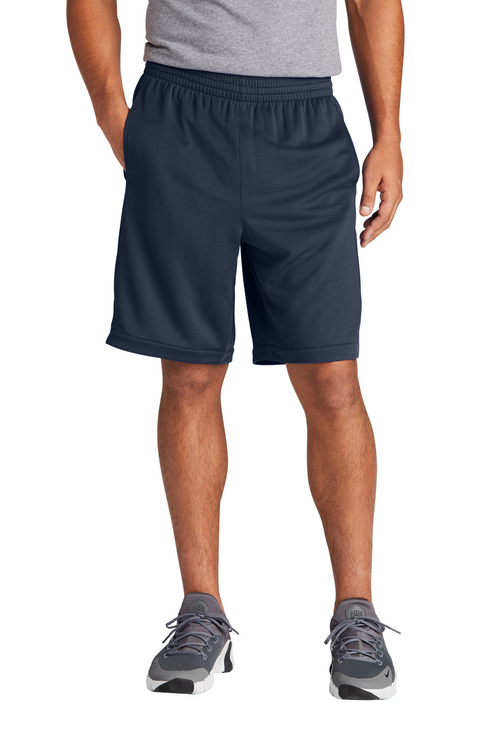 Sport-Tek ST575 Mens Position PosiCharge Shorts w/ Pockets True Navy Blue Model Front