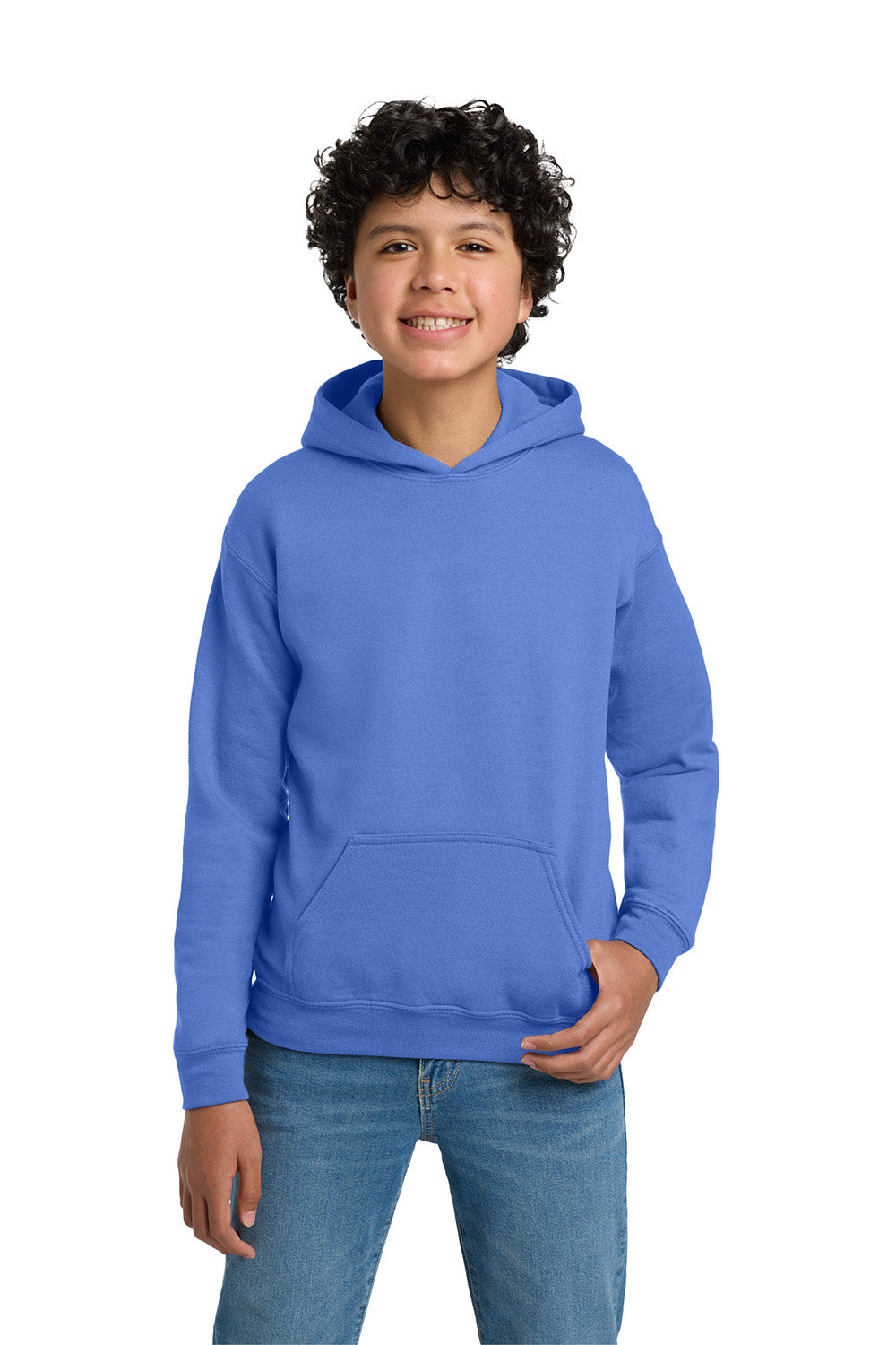 Gildan 18500B/G185B Youth Pill Resistant Hooded Sweatshirt Hoodie w/ Pouch Pocket Carolina Blue Model Front