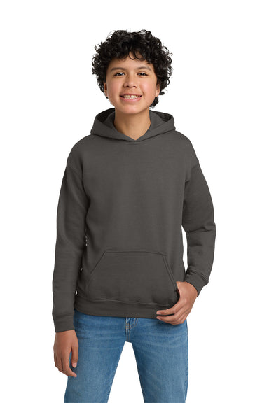 Gildan 18500B/G185B Youth Pill Resistant Hooded Sweatshirt Hoodie w/ Pouch Pocket Charcoal Grey Model Front