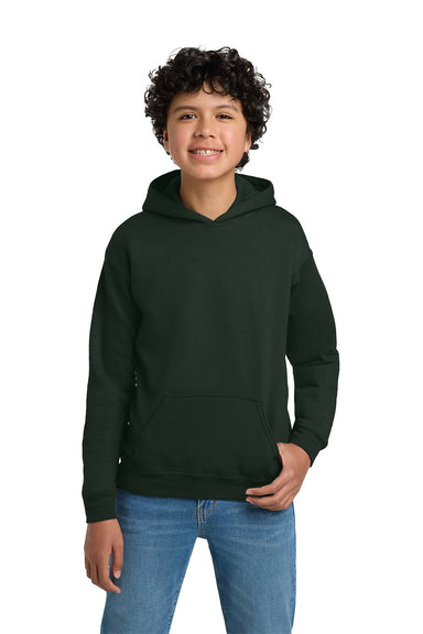 Gildan 18500B/G185B Youth Pill Resistant Hooded Sweatshirt Hoodie w/ Pouch Pocket Forest Green Model Front