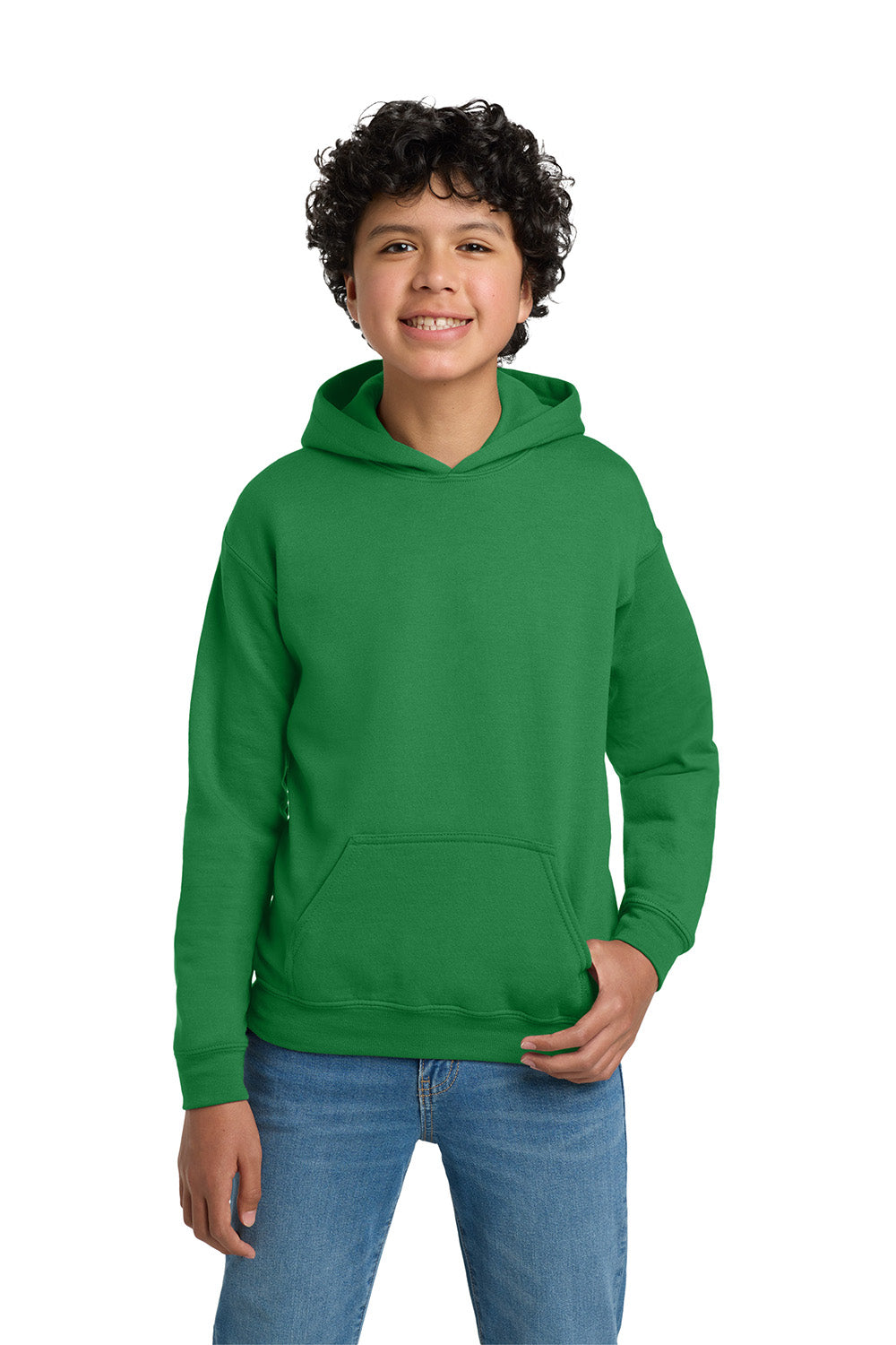 Gildan 18500B/G185B Youth Pill Resistant Hooded Sweatshirt Hoodie w/ Pouch Pocket Irish Green Model Front