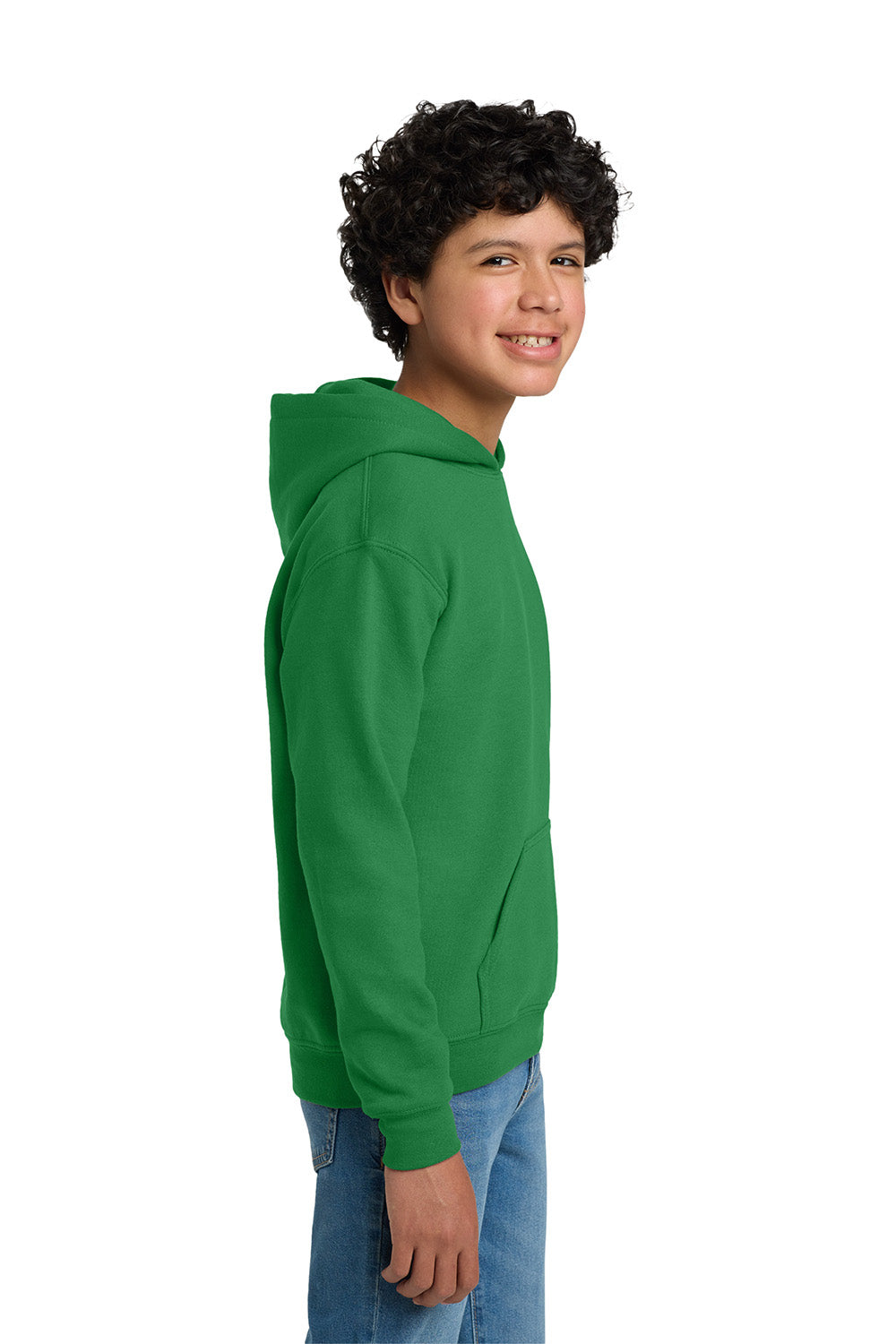 Gildan 18500B/G185B Youth Pill Resistant Hooded Sweatshirt Hoodie w/ Pouch Pocket Irish Green Model Side