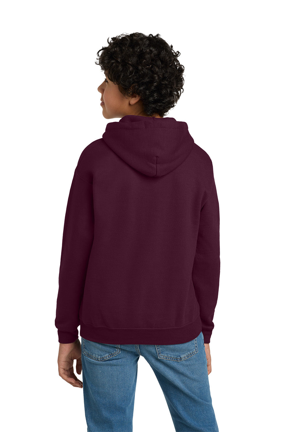 Gildan 18500B/G185B Youth Pill Resistant Hooded Sweatshirt Hoodie w/ Pouch Pocket Maroon Model Back