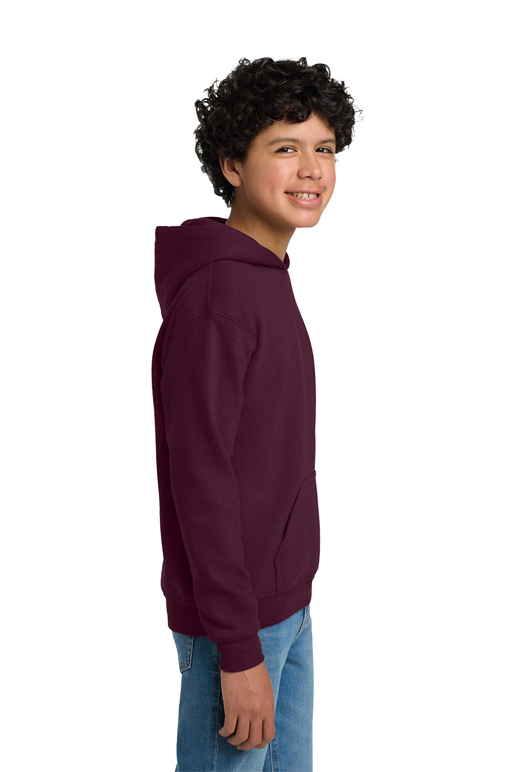 Gildan 18500B/G185B Youth Pill Resistant Hooded Sweatshirt Hoodie w/ Pouch Pocket Maroon Model Side