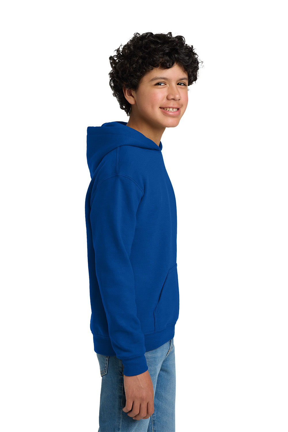 Gildan 18500B/G185B Youth Pill Resistant Hooded Sweatshirt Hoodie w/ Pouch Pocket Royal Blue Model Side