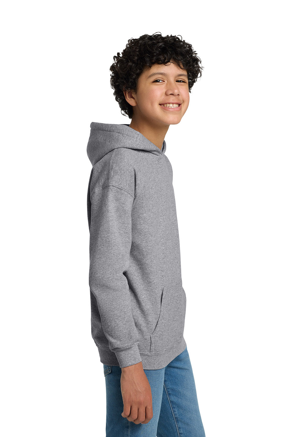 Gildan 18500B/G185B Youth Pill Resistant Hooded Sweatshirt Hoodie w/ Pouch Pocket Sport Grey Model Side