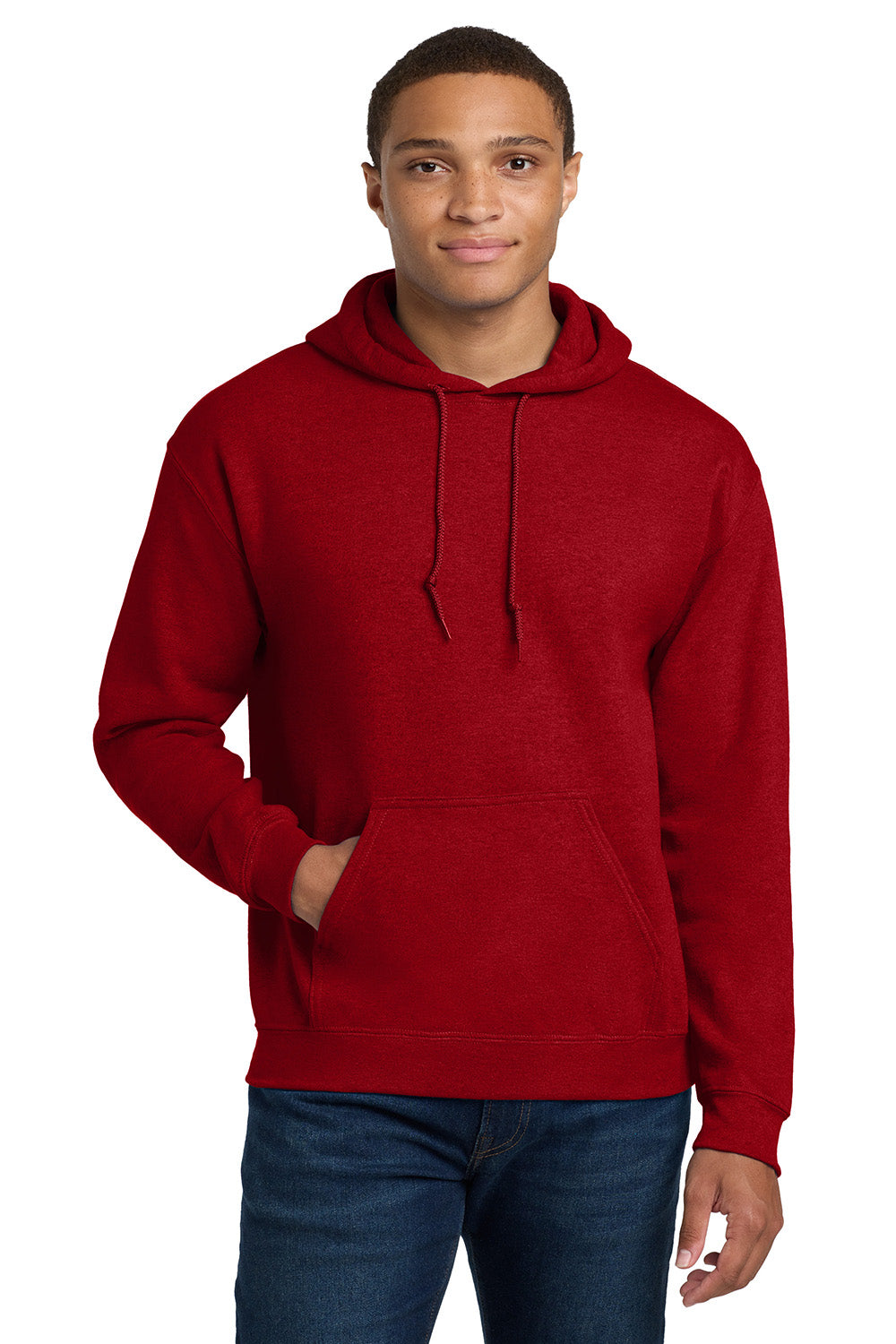 Gildan 18500/G185 Mens Pill Resistant Hooded Sweatshirt Hoodie w/ Pouch Pocket Antique Cherry Red Model Front