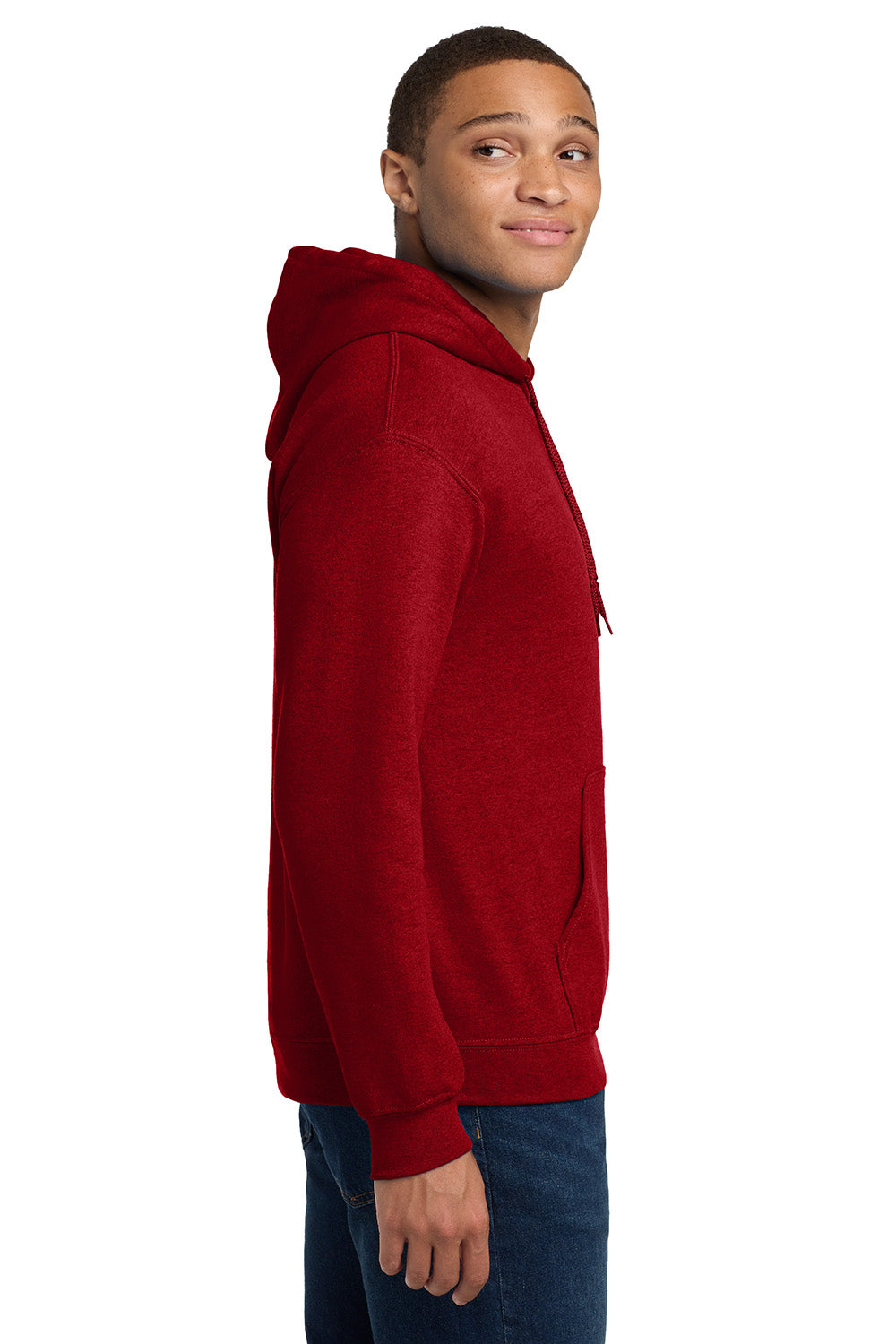 Gildan 18500/G185 Mens Pill Resistant Hooded Sweatshirt Hoodie w/ Pouch Pocket Antique Cherry Red Model Side