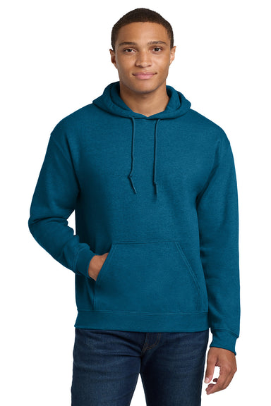 Gildan 18500/G185 Mens Pill Resistant Hooded Sweatshirt Hoodie w/ Pouch Pocket Antique Sapphire Blue Model Front