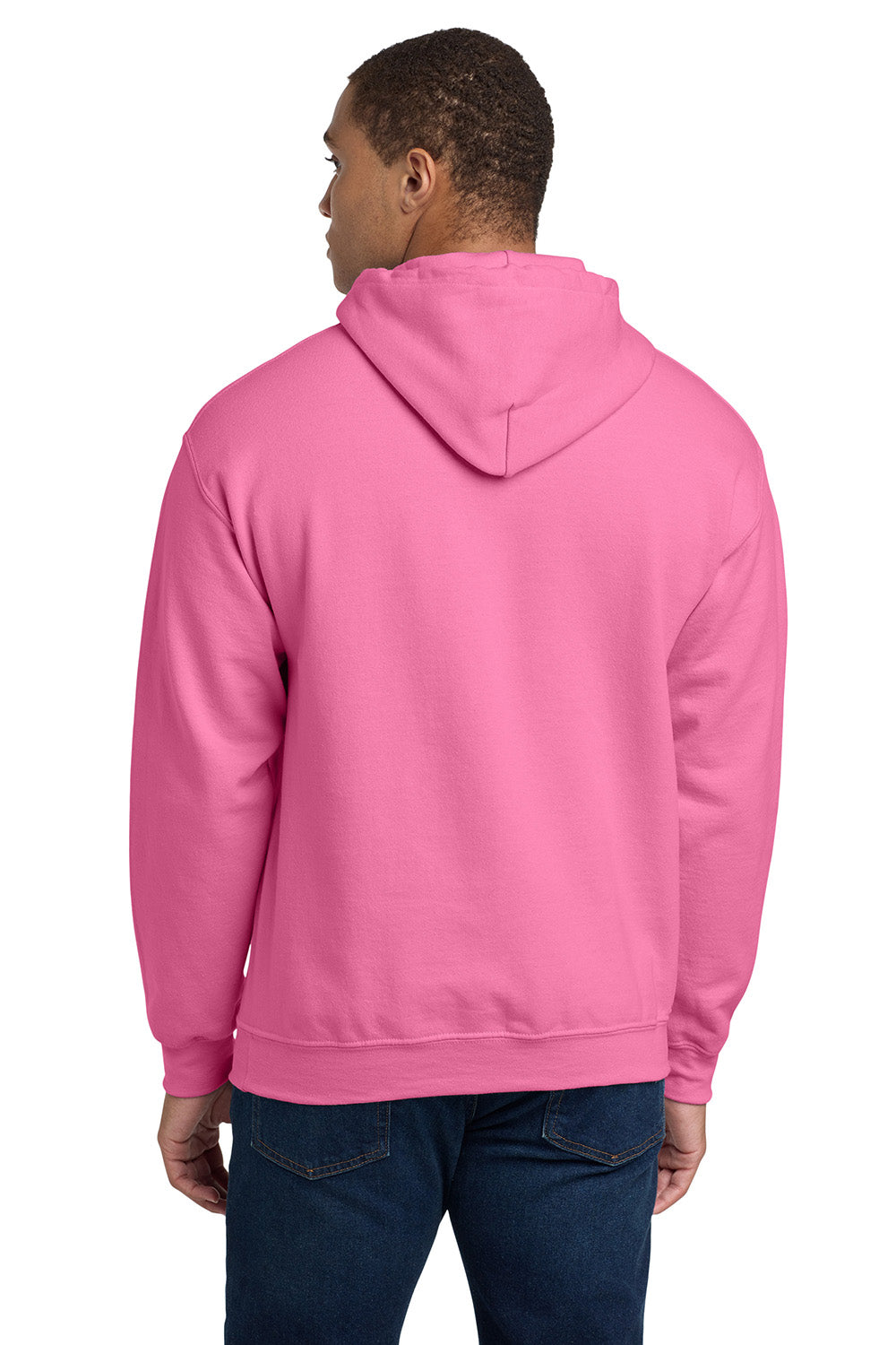 Gildan 18500/G185 Mens Pill Resistant Hooded Sweatshirt Hoodie w/ Pouch Pocket Azalea Pink Model Back