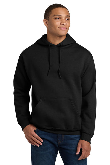 Gildan 18500/G185 Mens Pill Resistant Hooded Sweatshirt Hoodie w/ Pouch Pocket Black Model Front