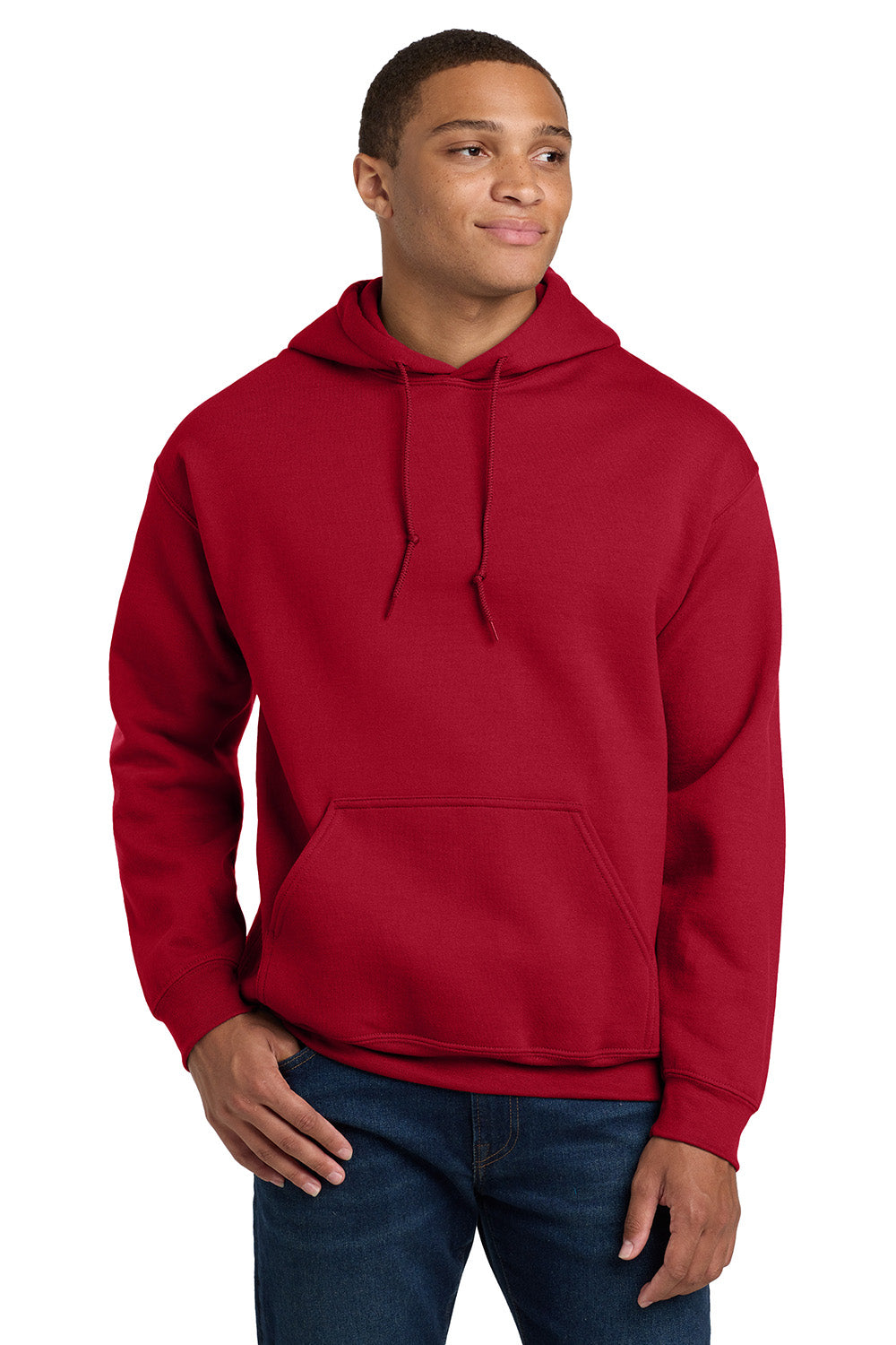 Gildan 18500/G185 Mens Pill Resistant Hooded Sweatshirt Hoodie w/ Pouch Pocket Cherry Red Model Front