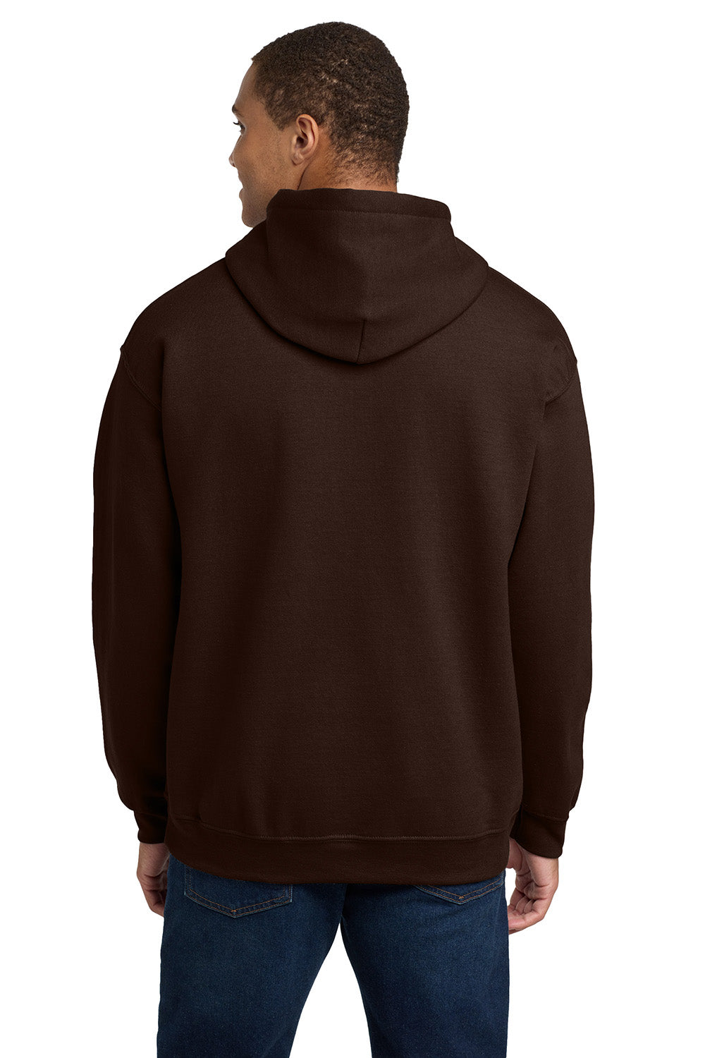 Gildan 18500/G185 Mens Pill Resistant Hooded Sweatshirt Hoodie w/ Pouch Pocket Dark Chocolate Brown Model Back