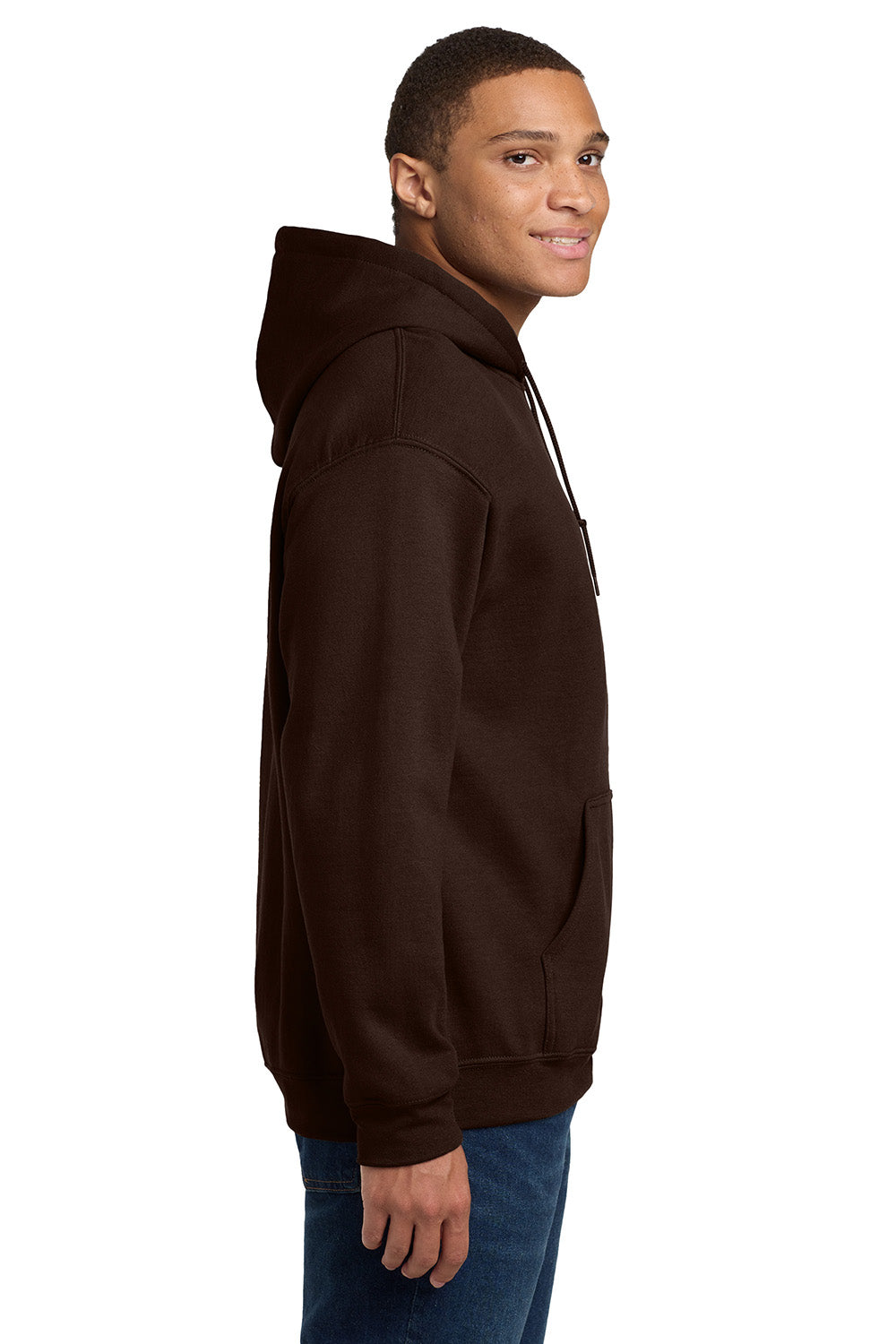 Gildan 18500/G185 Mens Pill Resistant Hooded Sweatshirt Hoodie w/ Pouch Pocket Dark Chocolate Brown Model Side