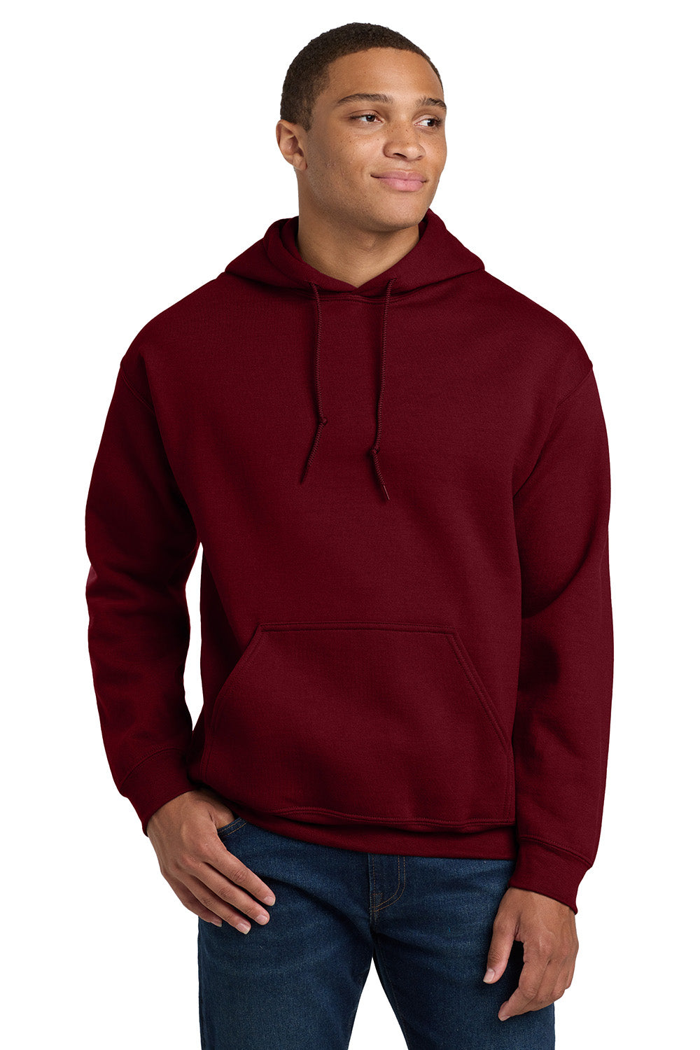 Gildan 18500/G185 Mens Pill Resistant Hooded Sweatshirt Hoodie w/ Pouch Pocket Garnet Red Model Front