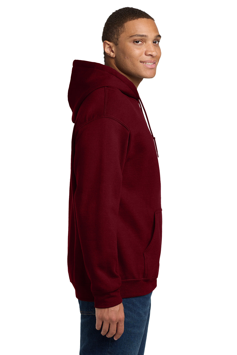 Gildan 18500/G185 Mens Pill Resistant Hooded Sweatshirt Hoodie w/ Pouch Pocket Garnet Red Model Side