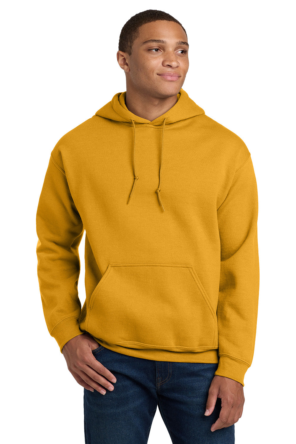 Gildan 18500/G185 Mens Pill Resistant Hooded Sweatshirt Hoodie w/ Pouch Pocket Gold Model Front