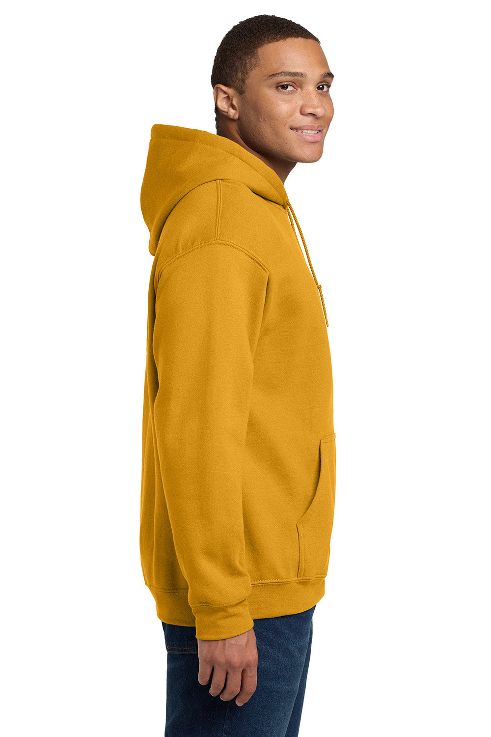 Gildan 18500/G185 Mens Pill Resistant Hooded Sweatshirt Hoodie w/ Pouch Pocket Gold Model Side