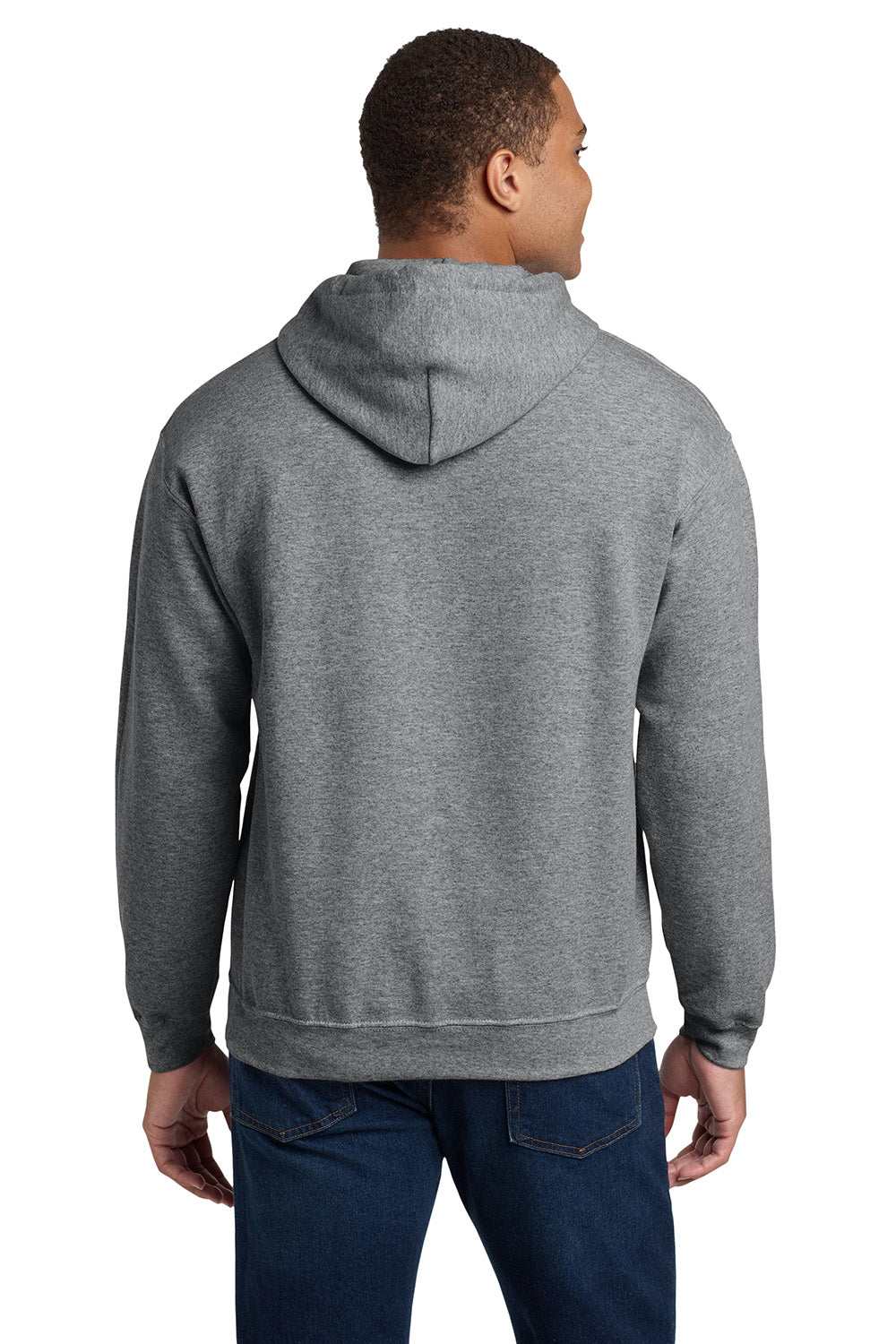 Gildan 18500/G185 Mens Pill Resistant Hooded Sweatshirt Hoodie w/ Pouch Pocket Heather Graphite Grey Model Back