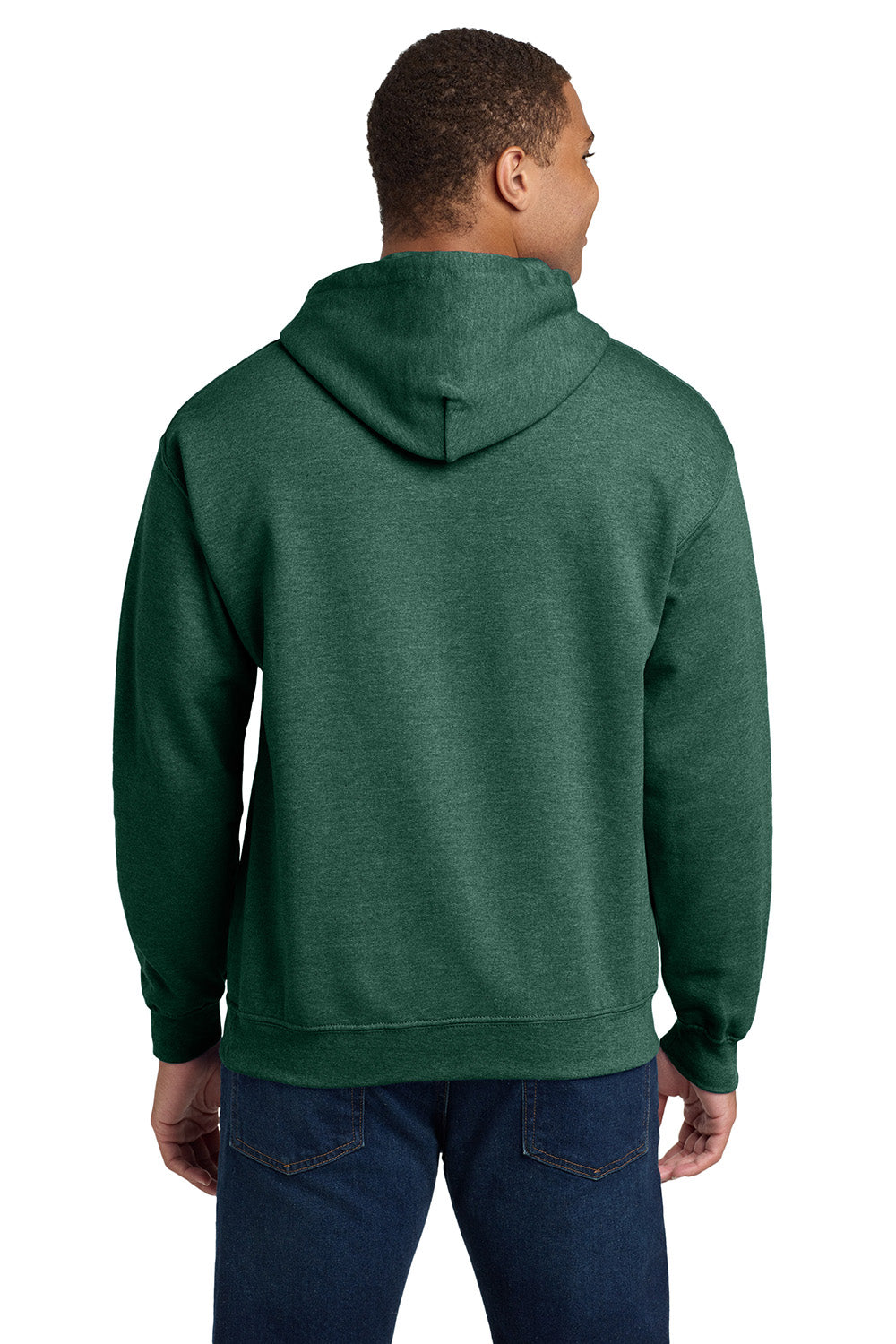 Gildan 18500/G185 Mens Pill Resistant Hooded Sweatshirt Hoodie w/ Pouch Pocket Heather Dark Green Model Back