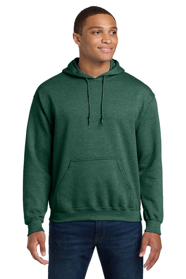 Gildan 18500/G185 Mens Pill Resistant Hooded Sweatshirt Hoodie w/ Pouch Pocket Heather Dark Green Model Front