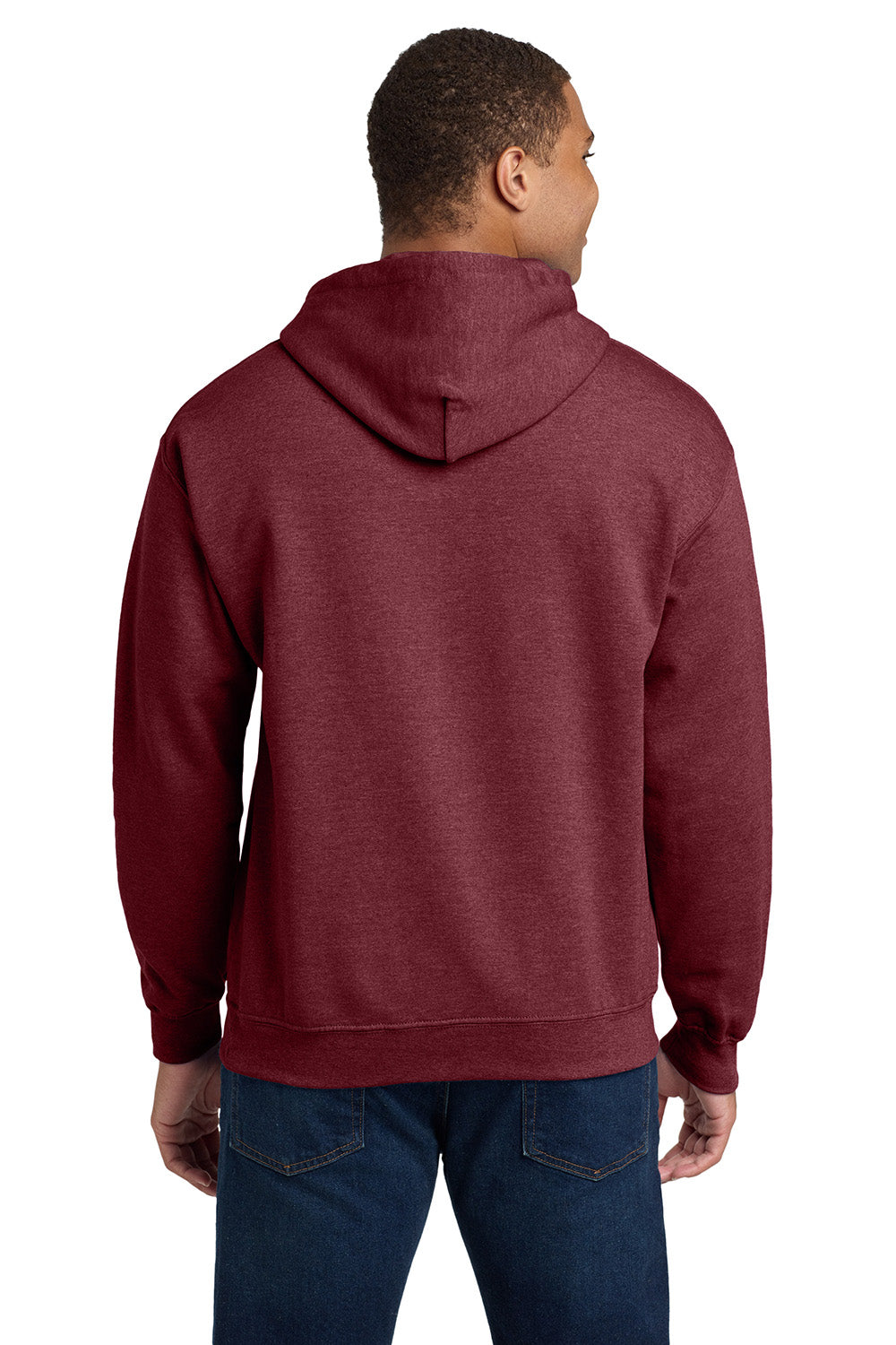 Gildan 18500/G185 Mens Pill Resistant Hooded Sweatshirt Hoodie w/ Pouch Pocket Heather Dark Maroon Model Back