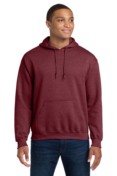 Gildan 18500/G185 Mens Pill Resistant Hooded Sweatshirt Hoodie w/ Pouch Pocket Heather Dark Maroon Model Front