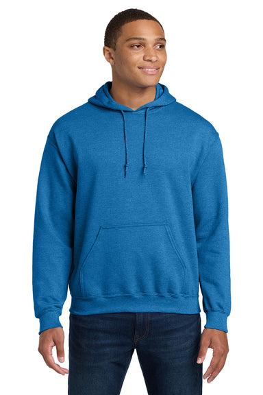 Gildan 18500/G185 Mens Pill Resistant Hooded Sweatshirt Hoodie w/ Pouch Pocket Heather Royal Blue Model Front