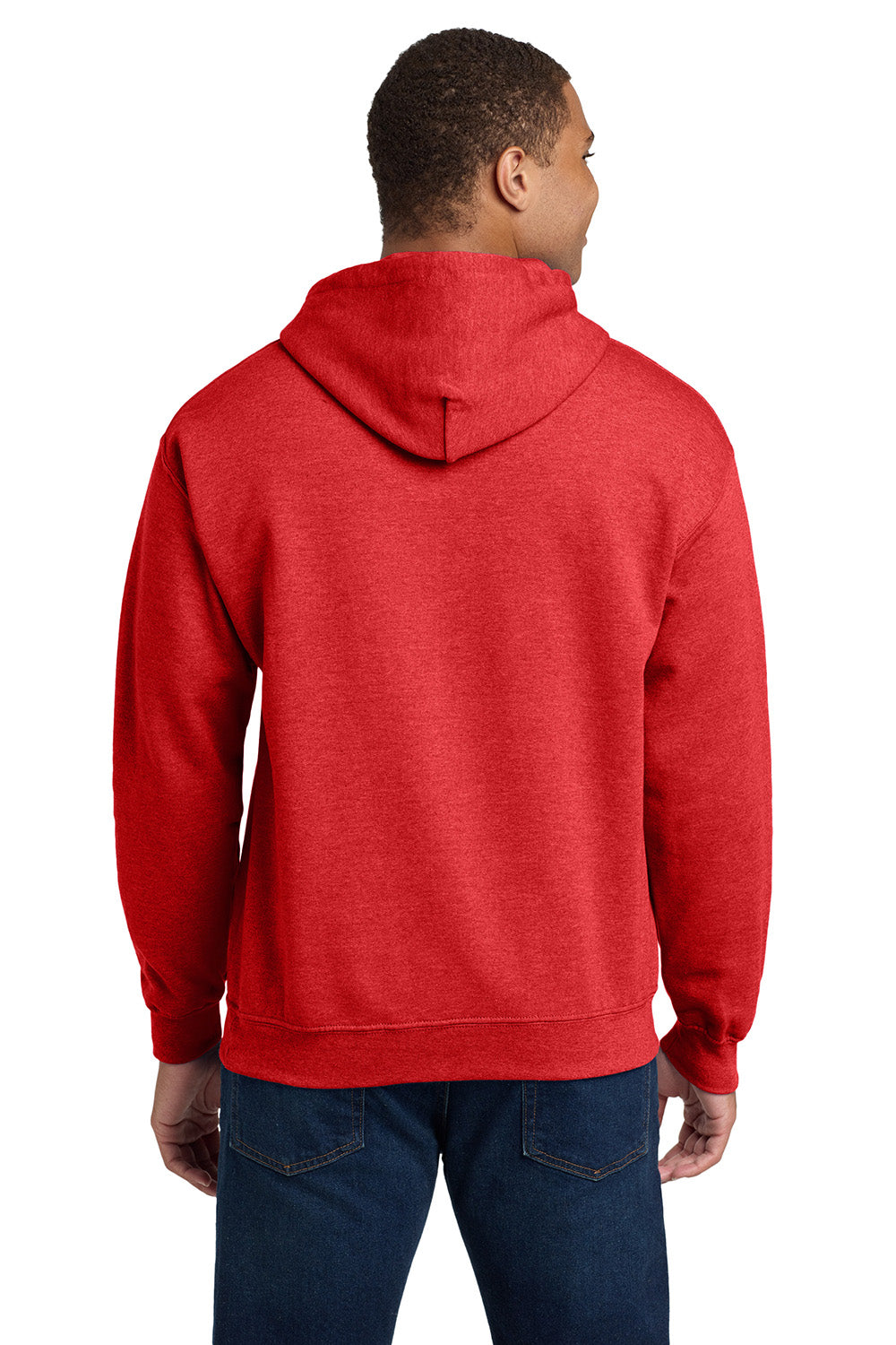 Gildan 18500/G185 Mens Pill Resistant Hooded Sweatshirt Hoodie w/ Pouch Pocket Heather Scarlet Red Model Back