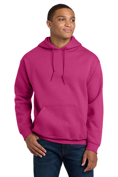 Gildan 18500/G185 Mens Pill Resistant Hooded Sweatshirt Hoodie w/ Pouch Pocket Heliconia Pink Model Front