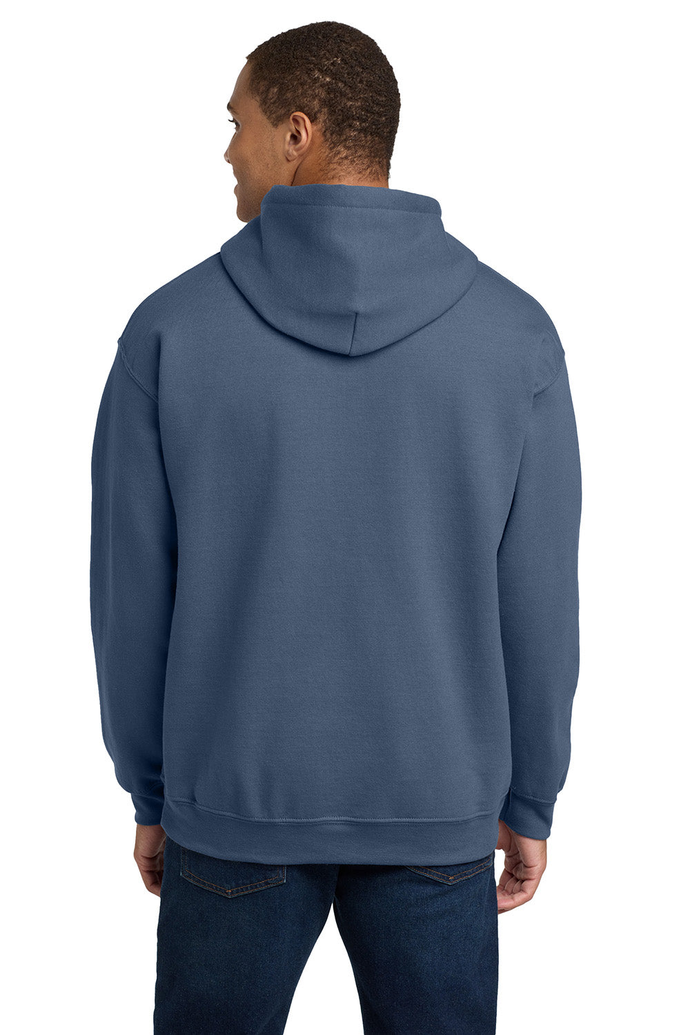 Gildan 18500/G185 Mens Pill Resistant Hooded Sweatshirt Hoodie w/ Pouch Pocket Indigo Blue Model Back