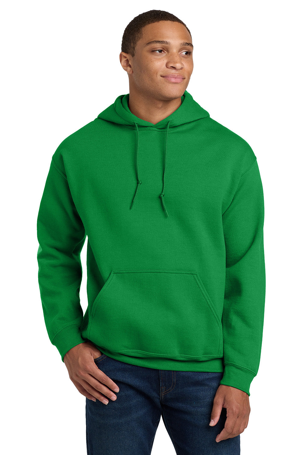 Gildan 18500/G185 Mens Pill Resistant Hooded Sweatshirt Hoodie w/ Pouch Pocket Irish Green Model Front