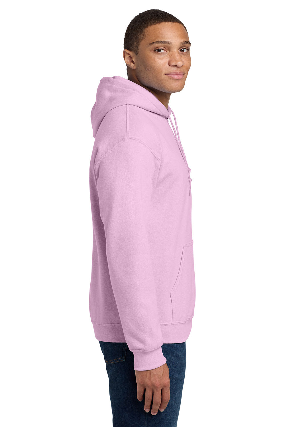 Gildan 18500/G185 Mens Pill Resistant Hooded Sweatshirt Hoodie w/ Pouch Pocket Light Pink Model Side