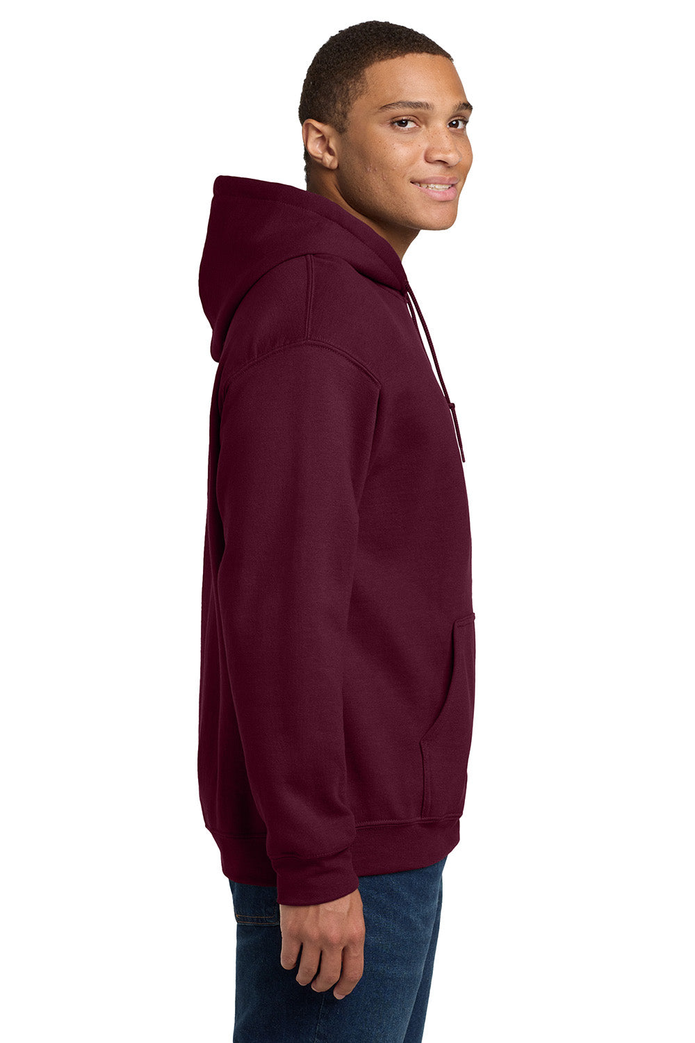 Gildan 18500/G185 Mens Pill Resistant Hooded Sweatshirt Hoodie w/ Pouch Pocket Maroon Model Side