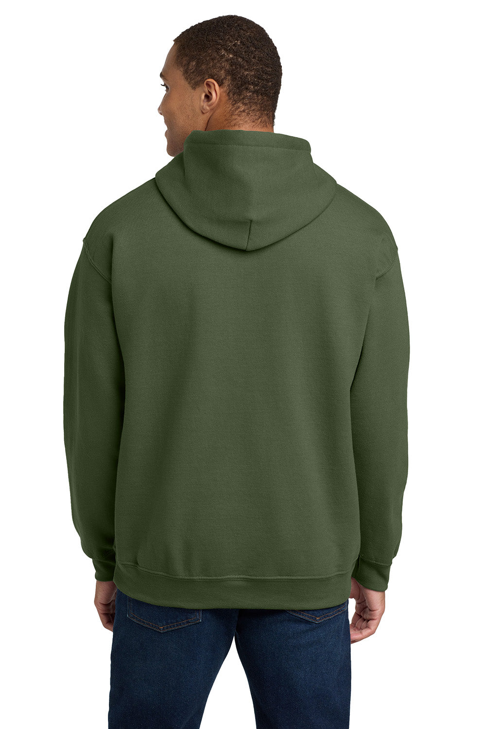 Gildan 18500/G185 Mens Pill Resistant Hooded Sweatshirt Hoodie w/ Pouch Pocket Military Green Model Back