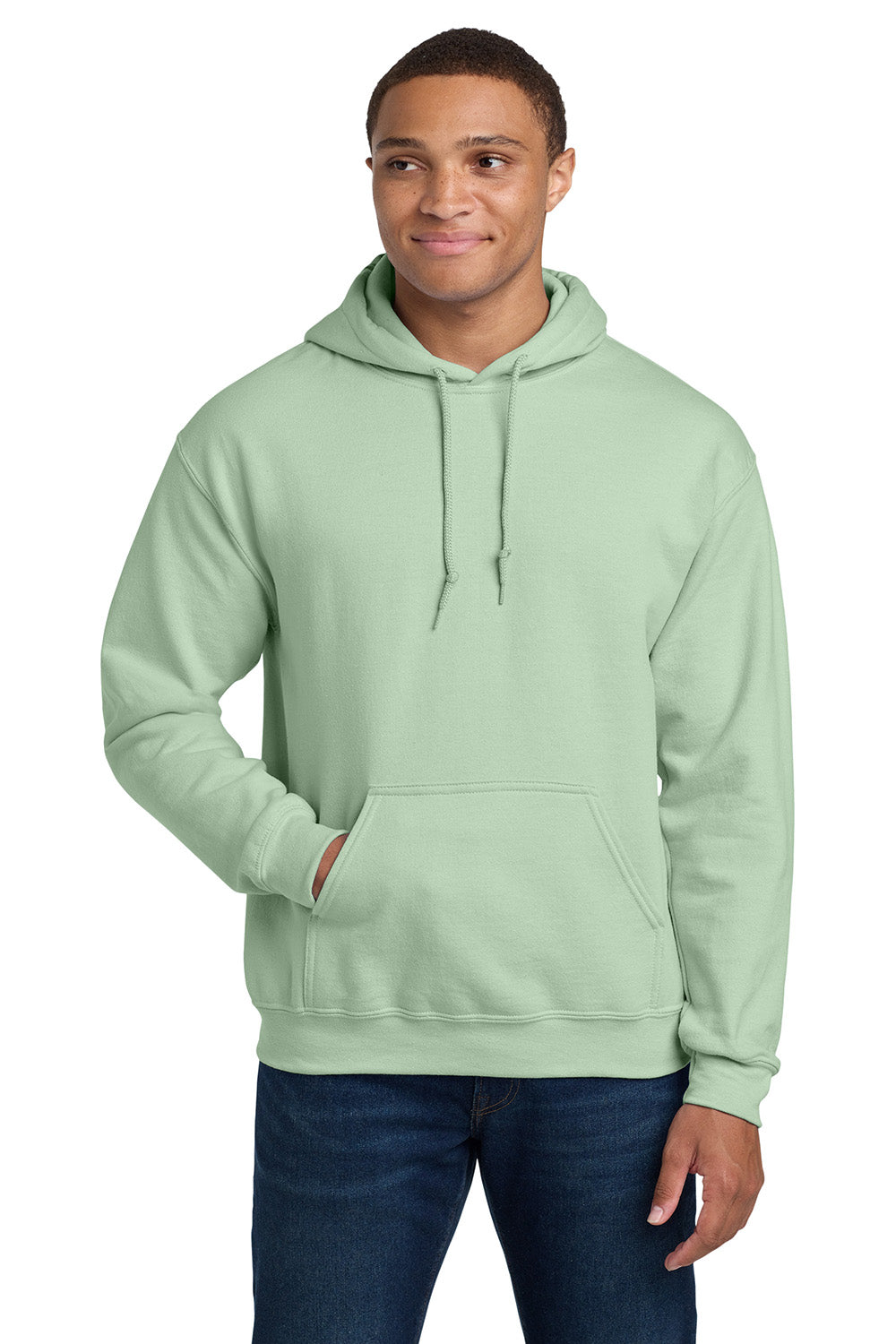 Gildan 18500/G185 Mens Pill Resistant Hooded Sweatshirt Hoodie w/ Pouch Pocket Mint Green Model Front