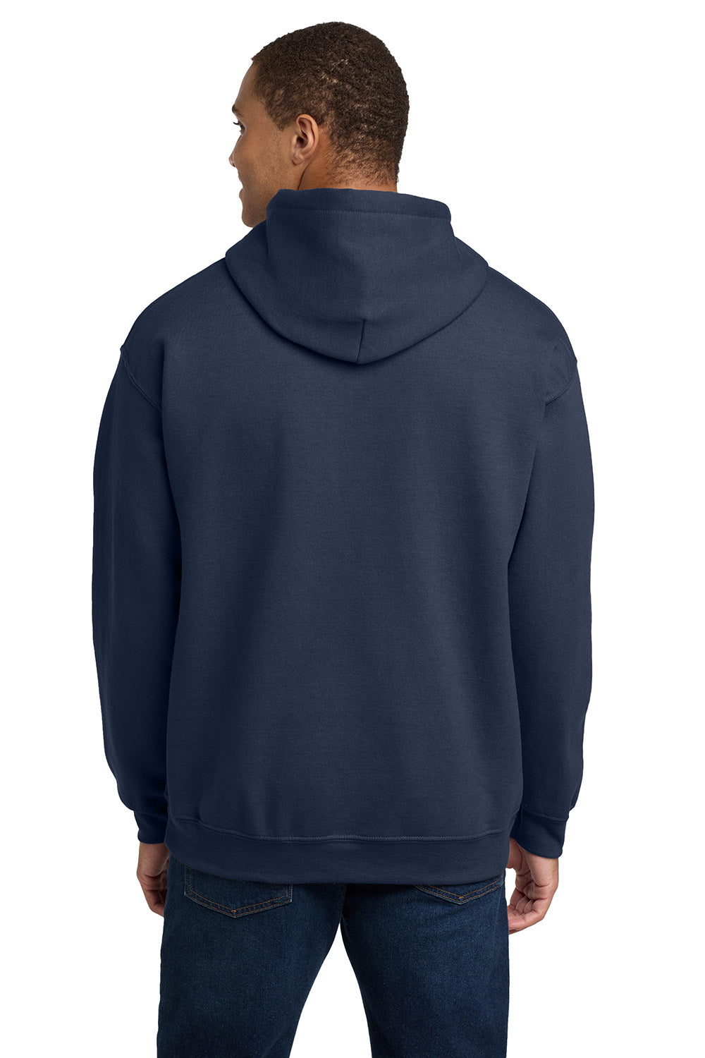 Gildan 18500/G185 Mens Pill Resistant Hooded Sweatshirt Hoodie w/ Pouch Pocket Navy Blue Model Back