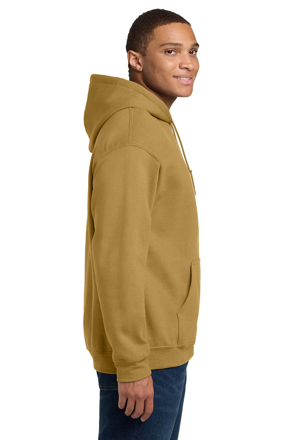 Gildan 18500/G185 Mens Pill Resistant Hooded Sweatshirt Hoodie w/ Pouch Pocket Old Gold Model Side