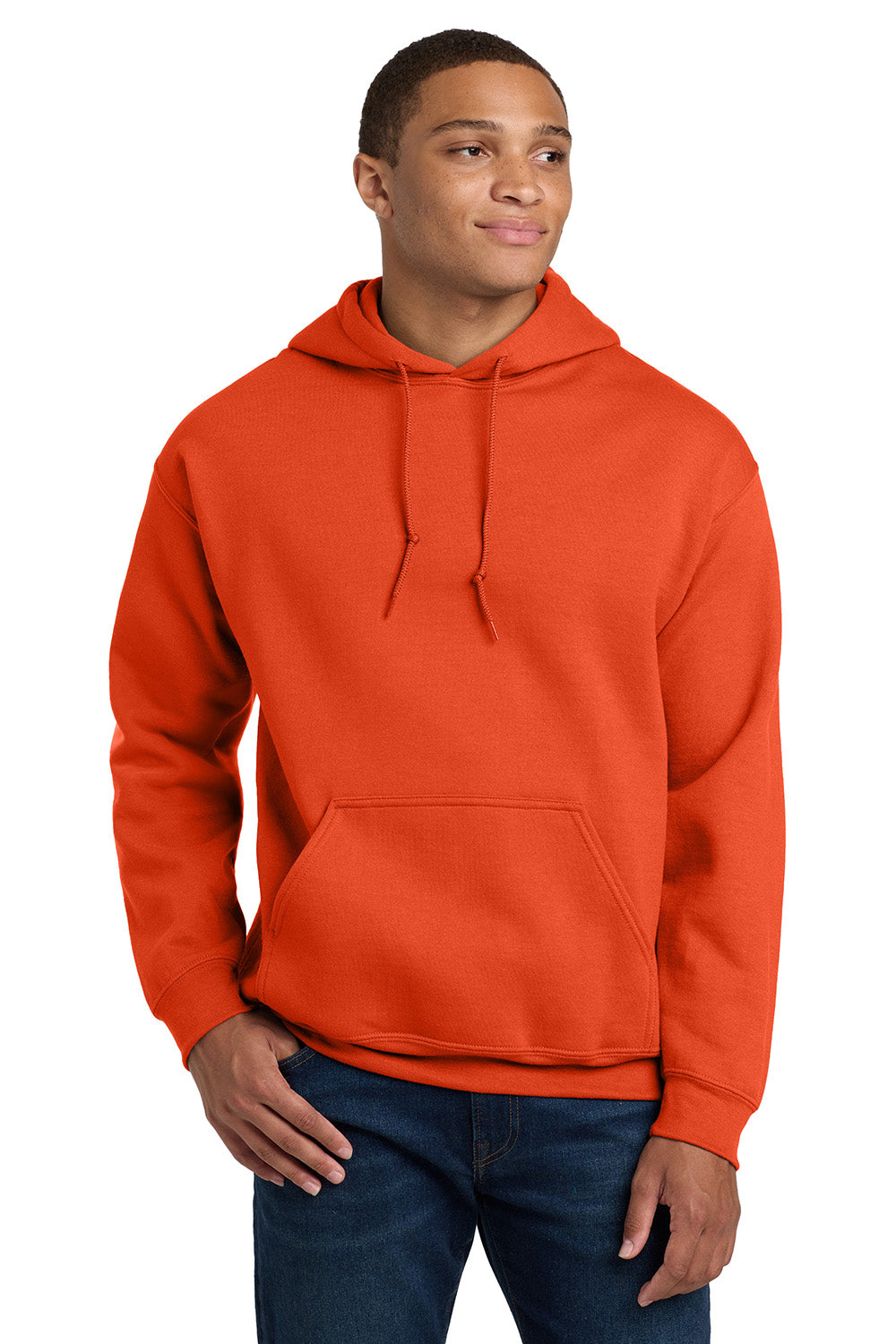 Gildan 18500/G185 Mens Pill Resistant Hooded Sweatshirt Hoodie w/ Pouch Pocket Orange Model Front