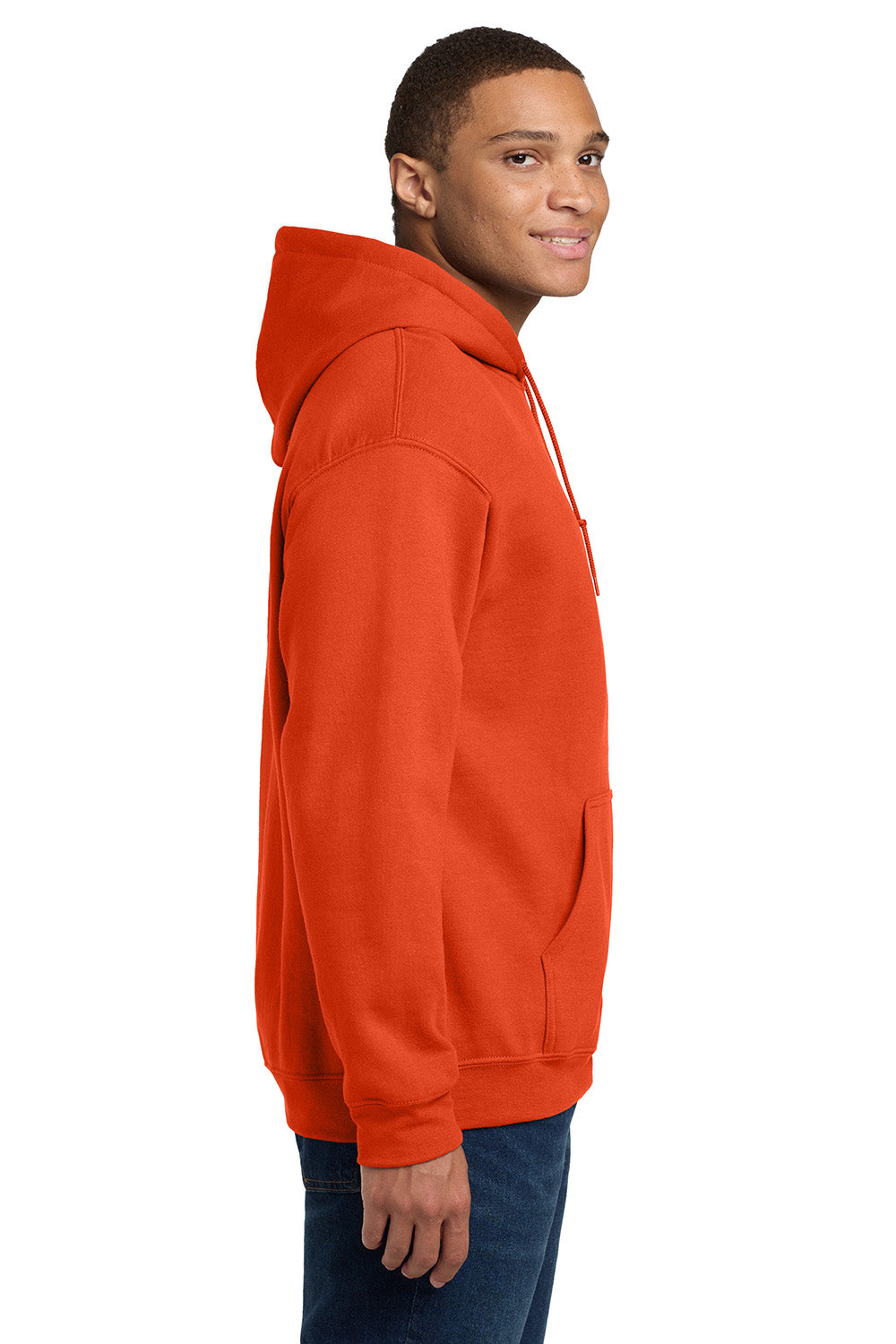 Gildan 18500/G185 Mens Pill Resistant Hooded Sweatshirt Hoodie w/ Pouch Pocket Orange Model Side