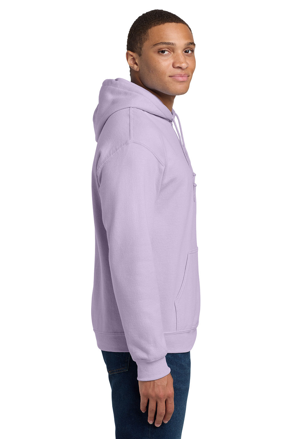 Gildan 18500/G185 Mens Pill Resistant Hooded Sweatshirt Hoodie w/ Pouch Pocket Orchid Purple Model Side