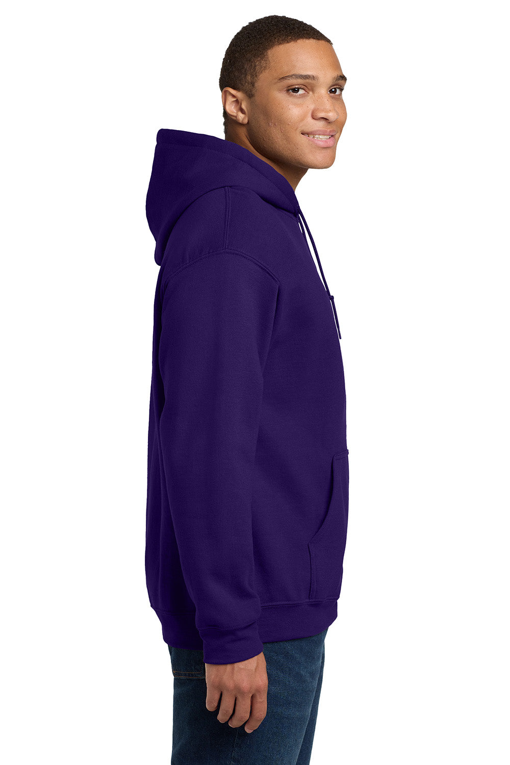 Gildan 18500/G185 Mens Pill Resistant Hooded Sweatshirt Hoodie w/ Pouch Pocket Purple Model Side