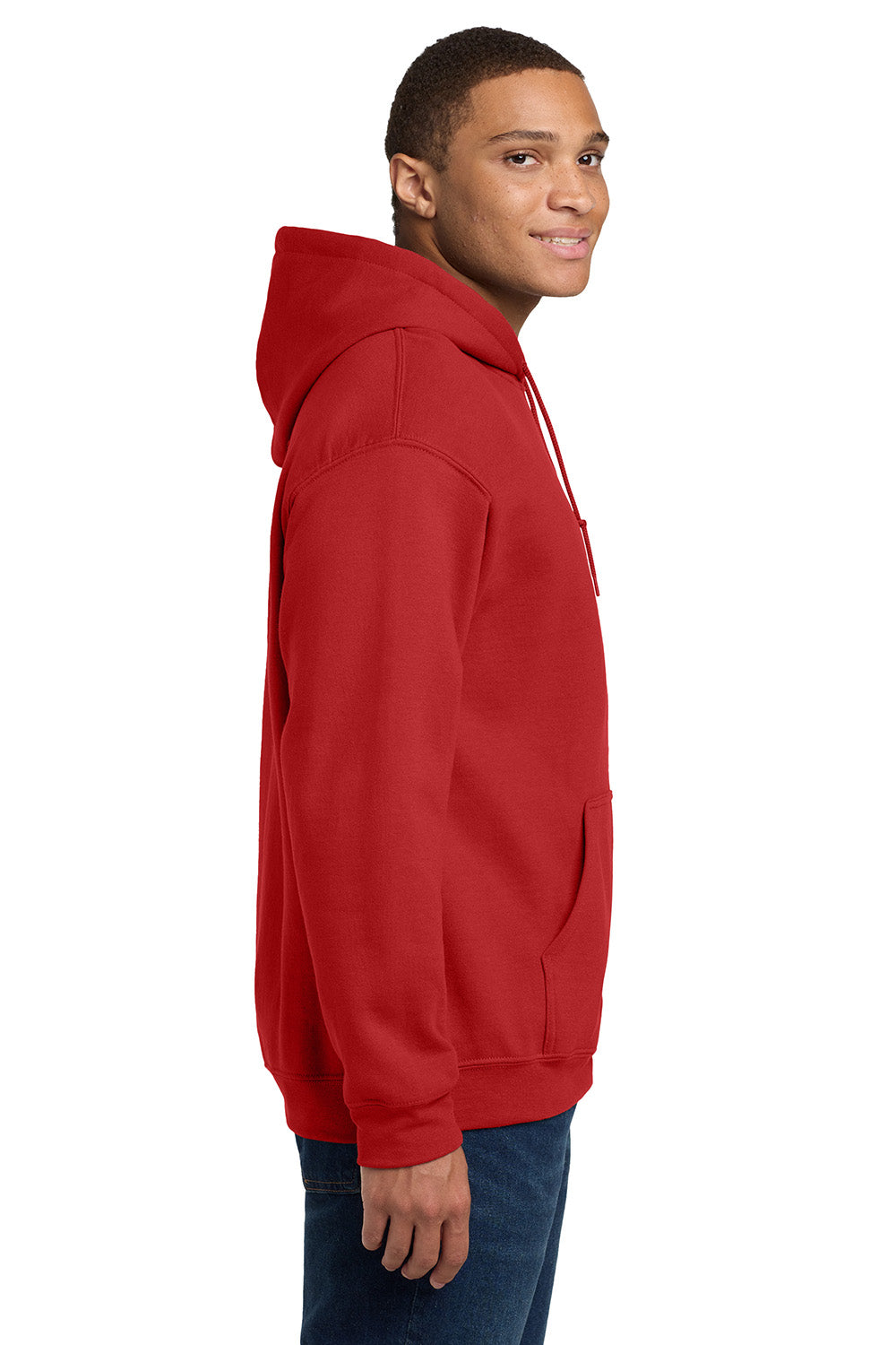 Gildan 18500/G185 Mens Pill Resistant Hooded Sweatshirt Hoodie w/ Pouch Pocket Red Model Side